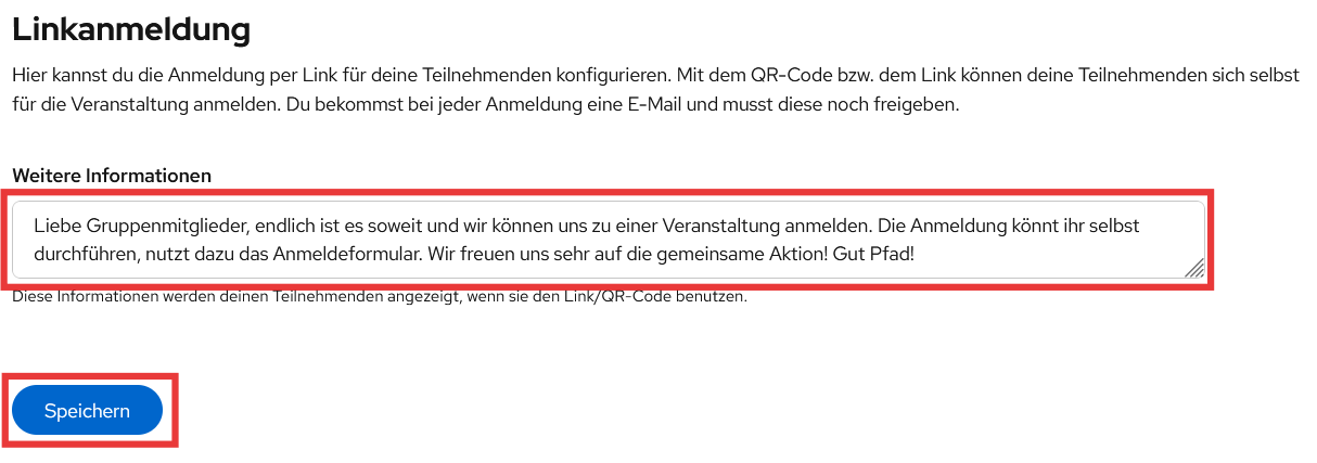 Weitere Informationen Feld für Stammesinformationen