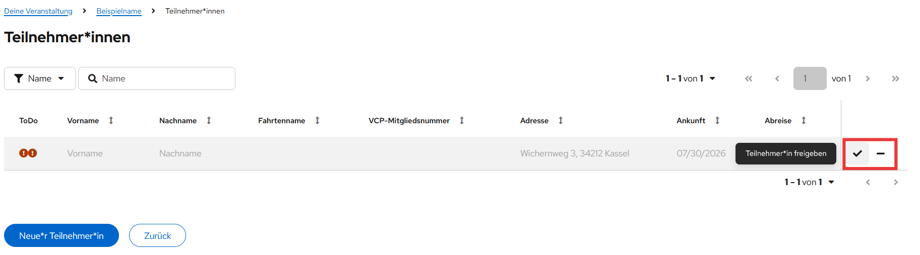Bestätigung von Teilnehmenden