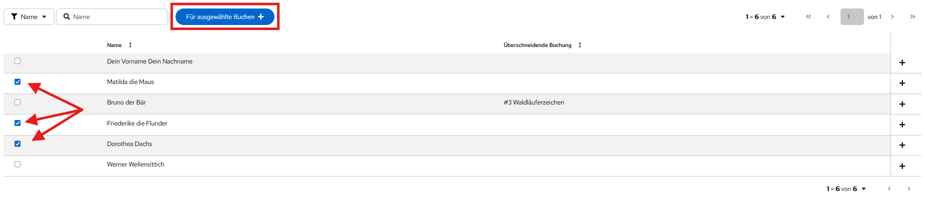 Mehrfachauswahl von Personen